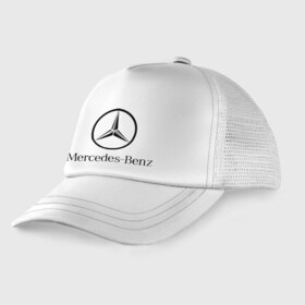 Детская кепка тракер с принтом Logo Mercedes-Benz в Кировске, Козырек - 100% хлопок. Кепка - 100% полиэстер, Задняя часть - сетка | универсальный размер, пластиковая застёжка | mercedes | mercedes benz | логотип mercedes | логотип mercedes benz | логотип мерседерс бенс | мерен | мерседерс | мерседерс бенс