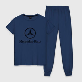 Женская пижама хлопок с принтом Logo Mercedes-Benz в Кировске, 100% хлопок | брюки и футболка прямого кроя, без карманов, на брюках мягкая резинка на поясе и по низу штанин | mercedes | mercedes benz | логотип mercedes | логотип mercedes benz | логотип мерседерс бенс | мерен | мерседерс | мерседерс бенс