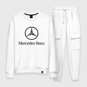 Женский костюм хлопок с принтом Logo Mercedes-Benz в Кировске, 100% хлопок | на свитшоте круглая горловина, мягкая резинка по низу. Брюки заужены к низу, на них два вида карманов: два 