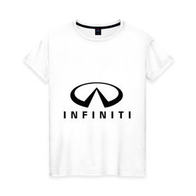 Женская футболка хлопок с принтом Infiniti logo в Кировске, 100% хлопок | прямой крой, круглый вырез горловины, длина до линии бедер, слегка спущенное плечо | infiniti автомобиль | автомобиль инфинити | инфинити | логотип infiniti | логотип инфинити