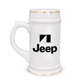 Кружка пивная с принтом Jeep logo в Кировске,  керамика (Материал выдерживает высокую температуру, стоит избегать резкого перепада температур) |  объем 630 мл | jeep | автомобиль jeep | автомобиль джип | джип | логотип jeep | логотип джип