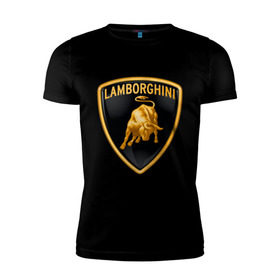 Мужская футболка премиум с принтом Lamborghini logo в Кировске, 92% хлопок, 8% лайкра | приталенный силуэт, круглый вырез ворота, длина до линии бедра, короткий рукав | lamborghini | автомобиль lamborghini | ламборджини | ламборджини автомобиль | логотип lamborghini | логотип ламборджини