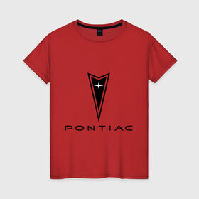 Женская футболка хлопок с принтом Pontiac logo в Кировске, 100% хлопок | прямой крой, круглый вырез горловины, длина до линии бедер, слегка спущенное плечо | pontiac | автомобиль pontiac | логотип pontiac | логотип понтиак | понтиак | понтиак автомобиль