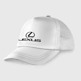 Детская кепка тракер с принтом Lexus logo в Кировске, Козырек - 100% хлопок. Кепка - 100% полиэстер, Задняя часть - сетка | универсальный размер, пластиковая застёжка | lexus | автобренды | автолюбителям | бренд | лексус | логотип