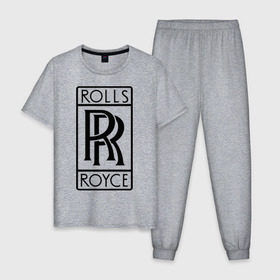 Мужская пижама хлопок с принтом Rolls-Royce logo в Кировске, 100% хлопок | брюки и футболка прямого кроя, без карманов, на брюках мягкая резинка на поясе и по низу штанин
 | Тематика изображения на принте: rolls royce | rr | автобренды | автолюбителям | бренд | логотип | ролл ройс | ролс ройс