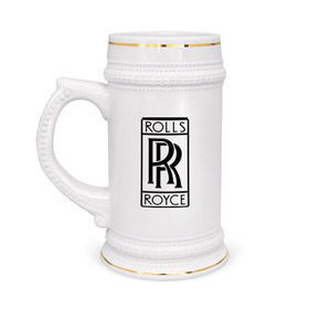 Кружка пивная с принтом Rolls-Royce logo в Кировске,  керамика (Материал выдерживает высокую температуру, стоит избегать резкого перепада температур) |  объем 630 мл | rolls royce | rr | автобренды | автолюбителям | бренд | логотип | ролл ройс | ролс ройс
