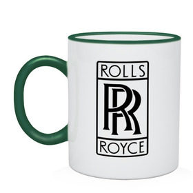 Кружка двухцветная с принтом Rolls-Royce logo в Кировске, керамика | объем — 330 мл, диаметр — 80 мм. Цветная ручка и кайма сверху, в некоторых цветах — вся внутренняя часть | Тематика изображения на принте: rolls royce | rr | автобренды | автолюбителям | бренд | логотип | ролл ройс | ролс ройс