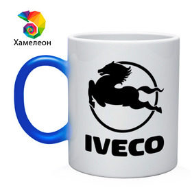 Кружка хамелеон с принтом Iveco в Кировске, керамика | меняет цвет при нагревании, емкость 330 мл | iveco | автобренды | автолюбителям | бренд | ивеко | логотип
