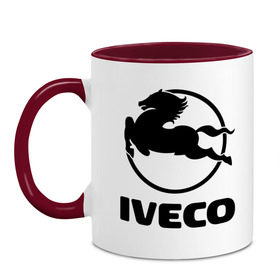 Кружка двухцветная с принтом Iveco в Кировске, керамика | объем — 330 мл, диаметр — 80 мм. Цветная ручка и кайма сверху, в некоторых цветах — вся внутренняя часть | iveco | автобренды | автолюбителям | бренд | ивеко | логотип