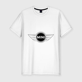 Мужская футболка премиум с принтом MINI logo в Кировске, 92% хлопок, 8% лайкра | приталенный силуэт, круглый вырез ворота, длина до линии бедра, короткий рукав | Тематика изображения на принте: 