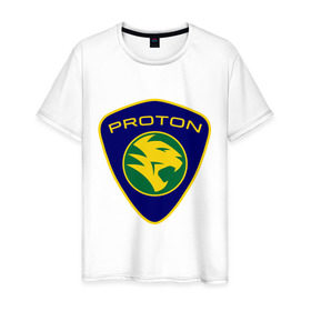 Мужская футболка хлопок с принтом Proton logo в Кировске, 100% хлопок | прямой крой, круглый вырез горловины, длина до линии бедер, слегка спущенное плечо. | proton | автобренды | автолюбителям | бренд | для автовладельцев | для автолюбителей | логотип | протон