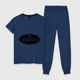 Женская пижама хлопок с принтом Bugatti logo в Кировске, 100% хлопок | брюки и футболка прямого кроя, без карманов, на брюках мягкая резинка на поясе и по низу штанин | bugati | bugatti | автобренды | автолюбителям | бренд | бугати | бугатти | для автовладельцев | для автолюбителей | логотип