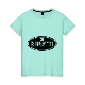 Женская футболка хлопок с принтом Bugatti logo в Кировске, 100% хлопок | прямой крой, круглый вырез горловины, длина до линии бедер, слегка спущенное плечо | bugati | bugatti | автобренды | автолюбителям | бренд | бугати | бугатти | для автовладельцев | для автолюбителей | логотип