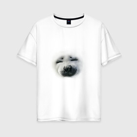 Женская футболка хлопок Oversize с принтом Пушистый морской котик в Кировске, 100% хлопок | свободный крой, круглый ворот, спущенный рукав, длина до линии бедер
 | животные | звери | мордочка | нос