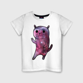 Детская футболка хлопок с принтом Galaxy cat в Кировске, 100% хлопок | круглый вырез горловины, полуприлегающий силуэт, длина до линии бедер | galaxy cat | интернет приколы | космическая кошка | космическая тема | космос | котенок | котик
