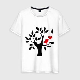 Мужская футболка хлопок с принтом Птичка и дерево в Кировске, 100% хлопок | прямой крой, круглый вырез горловины, длина до линии бедер, слегка спущенное плечо. | дерево | птичка | птичка и дерево