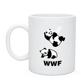 Кружка с принтом Панда WWF Wrestling Challenge в Кировске, керамика | объем — 330 мл, диаметр — 80 мм. Принт наносится на бока кружки, можно сделать два разных изображения | панда