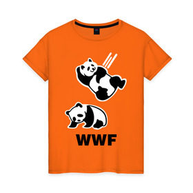 Женская футболка хлопок с принтом Панда WWF Wrestling Challenge в Кировске, 100% хлопок | прямой крой, круглый вырез горловины, длина до линии бедер, слегка спущенное плечо | панда