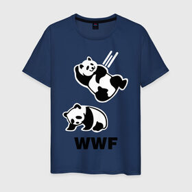 Мужская футболка хлопок с принтом Панда WWF Wrestling Challenge в Кировске, 100% хлопок | прямой крой, круглый вырез горловины, длина до линии бедер, слегка спущенное плечо. | панда