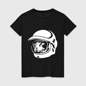 Женская футболка хлопок с принтом Кот космонавт в Кировске, 100% хлопок | прямой крой, круглый вырез горловины, длина до линии бедер, слегка спущенное плечо | космонавт | кот | коты | кошки | скафандр