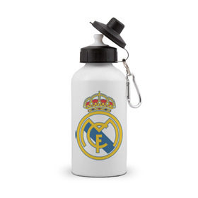 Бутылка спортивная с принтом Real Madrid в Кировске, металл | емкость — 500 мл, в комплекте две пластиковые крышки и карабин для крепления | real madrid | реал | реал мадрид | фанаты | фк | футбол | футбольные клубы | футбольным фанатам