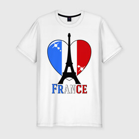 Мужская футболка премиум с принтом Люблю Францию в Кировске, 92% хлопок, 8% лайкра | приталенный силуэт, круглый вырез ворота, длина до линии бедра, короткий рукав | france | i love france | париж | франция | эйвелева башня | я люблю францию