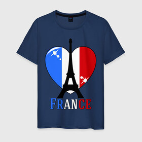 Мужская футболка хлопок с принтом Люблю Францию в Кировске, 100% хлопок | прямой крой, круглый вырез горловины, длина до линии бедер, слегка спущенное плечо. | france | i love france | париж | франция | эйвелева башня | я люблю францию