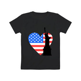 Детская футболка хлопок с принтом Люблю Америку в Кировске, 100% хлопок | круглый вырез горловины, полуприлегающий силуэт, длина до линии бедер | usa | америка | люблю америку | статуя свободы | сша | штаты | я люблю америку