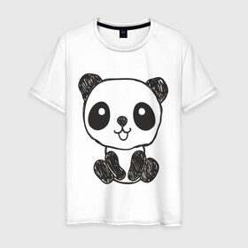 Мужская футболка хлопок с принтом Панда рисунок в Кировске, 100% хлопок | прямой крой, круглый вырез горловины, длина до линии бедер, слегка спущенное плечо. | панда