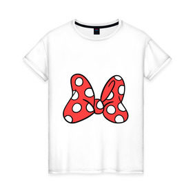 Женская футболка хлопок с принтом Бант Минни в Кировске, 100% хлопок | прямой крой, круглый вырез горловины, длина до линии бедер, слегка спущенное плечо | бабочка