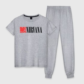 Женская пижама хлопок с принтом Nirvana Smile в Кировске, 100% хлопок | брюки и футболка прямого кроя, без карманов, на брюках мягкая резинка на поясе и по низу штанин | nirvana | nirvana smile | нирвана | нирвана smile | нирвана смайл