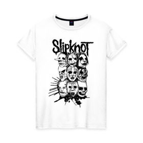 Женская футболка хлопок с принтом Slipknot black and white в Кировске, 100% хлопок | прямой крой, круглый вырез горловины, длина до линии бедер, слегка спущенное плечо | media | metall | punk | rock | slipknot | метал | металл | нью метал | панк | панк рок | рок | слипкнот