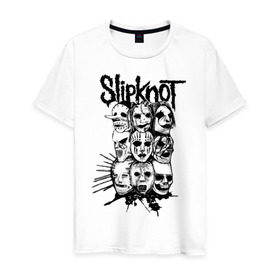 Мужская футболка хлопок с принтом Slipknot black and white в Кировске, 100% хлопок | прямой крой, круглый вырез горловины, длина до линии бедер, слегка спущенное плечо. | Тематика изображения на принте: media | metall | punk | rock | slipknot | метал | металл | нью метал | панк | панк рок | рок | слипкнот