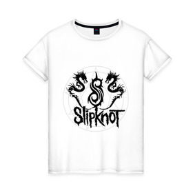 Женская футболка хлопок с принтом Slipknot dragons logo в Кировске, 100% хлопок | прямой крой, круглый вырез горловины, длина до линии бедер, слегка спущенное плечо | metall | punk | rock | slipknot | метал | металл | нью метал | панк | панк рок | рок | слипкнот