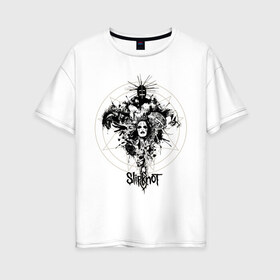 Женская футболка хлопок Oversize с принтом Slipknot illustration masks в Кировске, 100% хлопок | свободный крой, круглый ворот, спущенный рукав, длина до линии бедер
 | metall | punk | rock | slipknot | метал | металл | нью метал | панк | панк рок | рок | слипкнот