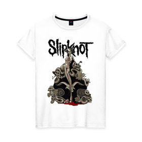 Женская футболка хлопок с принтом Slipknot illustration skulls в Кировске, 100% хлопок | прямой крой, круглый вырез горловины, длина до линии бедер, слегка спущенное плечо | metall | punk | rock | slipknot | метал | металл | нью метал | панк | панк рок | рок | слипкнот