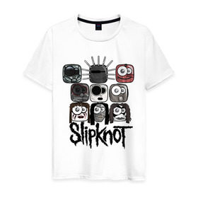Мужская футболка хлопок с принтом Slipknot masks в Кировске, 100% хлопок | прямой крой, круглый вырез горловины, длина до линии бедер, слегка спущенное плечо. | metall | метал | металл | нью метал | слипкнот