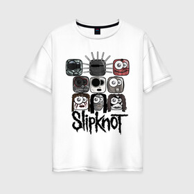 Женская футболка хлопок Oversize с принтом Slipknot masks в Кировске, 100% хлопок | свободный крой, круглый ворот, спущенный рукав, длина до линии бедер
 | metall | метал | металл | нью метал | слипкнот
