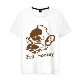 Мужская футболка хлопок с принтом Evil monkey (злая обезьяна) в Кировске, 100% хлопок | прямой крой, круглый вырез горловины, длина до линии бедер, слегка спущенное плечо. | monkey | животные | мартышка | обезьяна