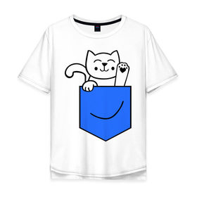 Мужская футболка хлопок Oversize с принтом Котенок в кармане в Кировске, 100% хлопок | свободный крой, круглый ворот, “спинка” длиннее передней части | киса | котенок | котик | кошка