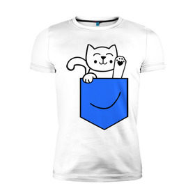 Мужская футболка премиум с принтом Котенок в кармане в Кировске, 92% хлопок, 8% лайкра | приталенный силуэт, круглый вырез ворота, длина до линии бедра, короткий рукав | киса | котенок | котик | кошка