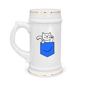 Кружка пивная с принтом Котенок в кармане в Кировске,  керамика (Материал выдерживает высокую температуру, стоит избегать резкого перепада температур) |  объем 630 мл | киса | котенок | котик | кошка