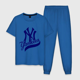 Мужская пижама хлопок с принтом NY - Yankees в Кировске, 100% хлопок | брюки и футболка прямого кроя, без карманов, на брюках мягкая резинка на поясе и по низу штанин
 | new york yankees | swag | нью йорк янкис | сваг | свэг