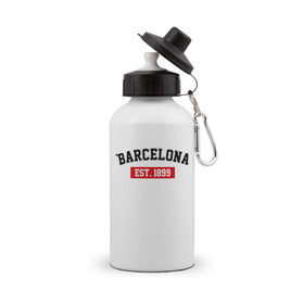 Бутылка спортивная с принтом FC Barcelona Est. 1899 в Кировске, металл | емкость — 500 мл, в комплекте две пластиковые крышки и карабин для крепления | Тематика изображения на принте: barcelona | fc barcelona | барселона | фк барселона