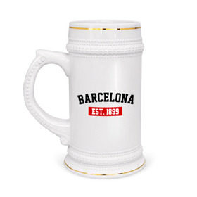 Кружка пивная с принтом FC Barcelona Est. 1899 в Кировске,  керамика (Материал выдерживает высокую температуру, стоит избегать резкого перепада температур) |  объем 630 мл | Тематика изображения на принте: barcelona | fc barcelona | барселона | фк барселона