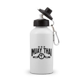 Бутылка спортивная с принтом Muay thai boxing (Тайский бокс) в Кировске, металл | емкость — 500 мл, в комплекте две пластиковые крышки и карабин для крепления | Тематика изображения на принте: муай тай