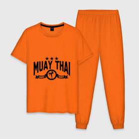 Мужская пижама хлопок с принтом Muay thai boxing (Тайский бокс) в Кировске, 100% хлопок | брюки и футболка прямого кроя, без карманов, на брюках мягкая резинка на поясе и по низу штанин
 | муай тай