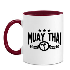 Кружка двухцветная с принтом Muay thai boxing (Тайский бокс) в Кировске, керамика | объем — 330 мл, диаметр — 80 мм. Цветная ручка и кайма сверху, в некоторых цветах — вся внутренняя часть | муай тай
