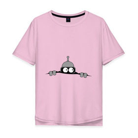 Мужская футболка хлопок Oversize с принтом Bender из-под футболки в Кировске, 100% хлопок | свободный крой, круглый ворот, “спинка” длиннее передней части | bender | futurama | бендер | фатурама | футурама