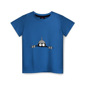 Детская футболка хлопок с принтом Bender из-под футболки в Кировске, 100% хлопок | круглый вырез горловины, полуприлегающий силуэт, длина до линии бедер | Тематика изображения на принте: bender | futurama | бендер | фатурама | футурама